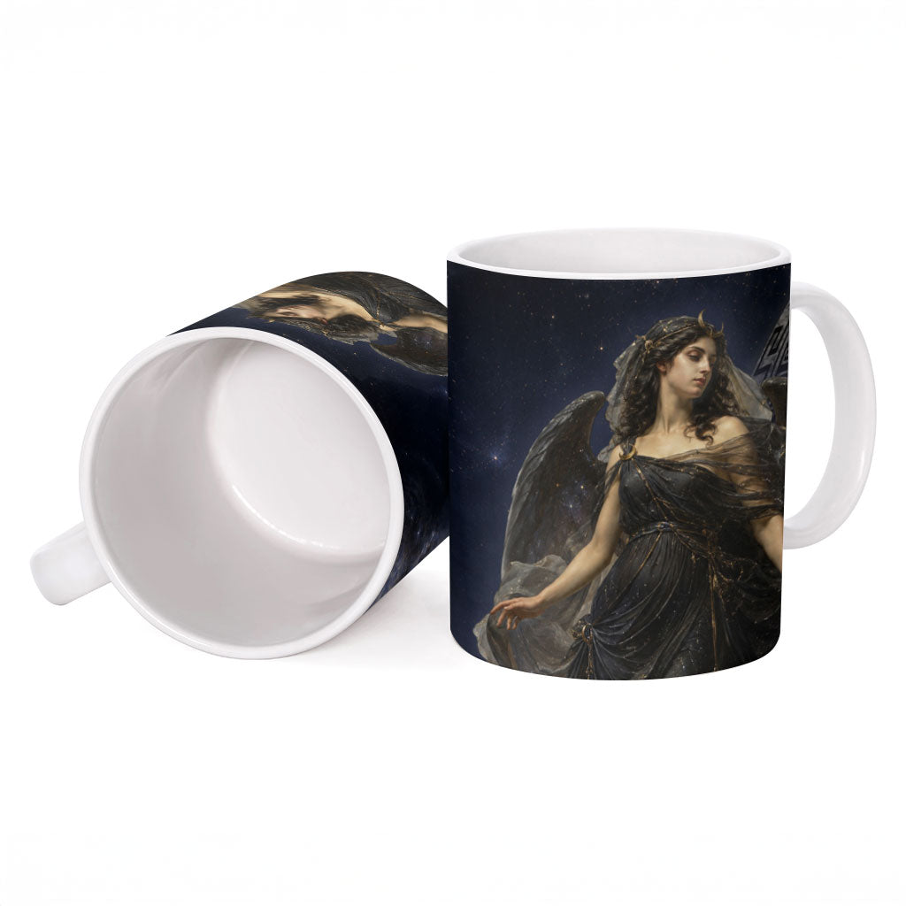 Greek Mythology Nyx Ceramic Mug Celestial Starry Night Classical Art Greek Key