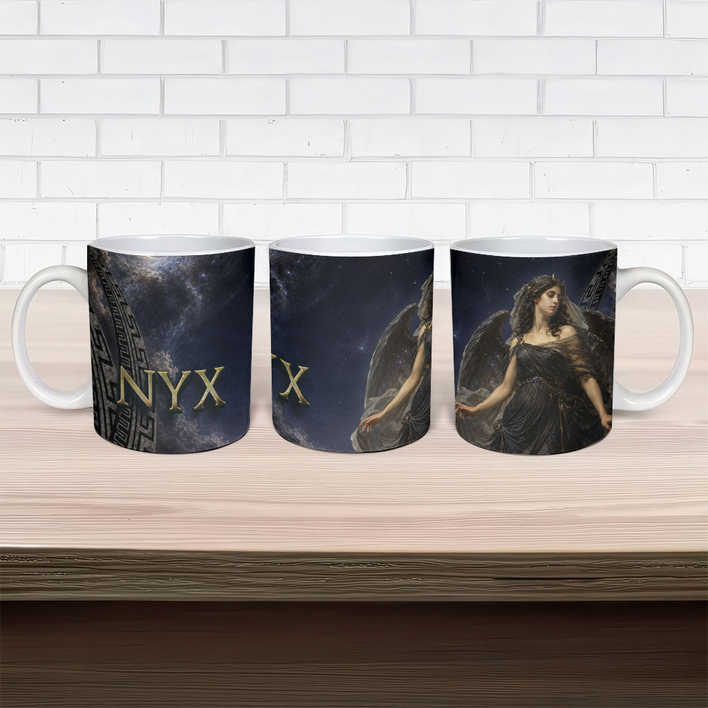 Greek Mythology Nyx Ceramic Mug Celestial Starry Night Classical Art Greek Key