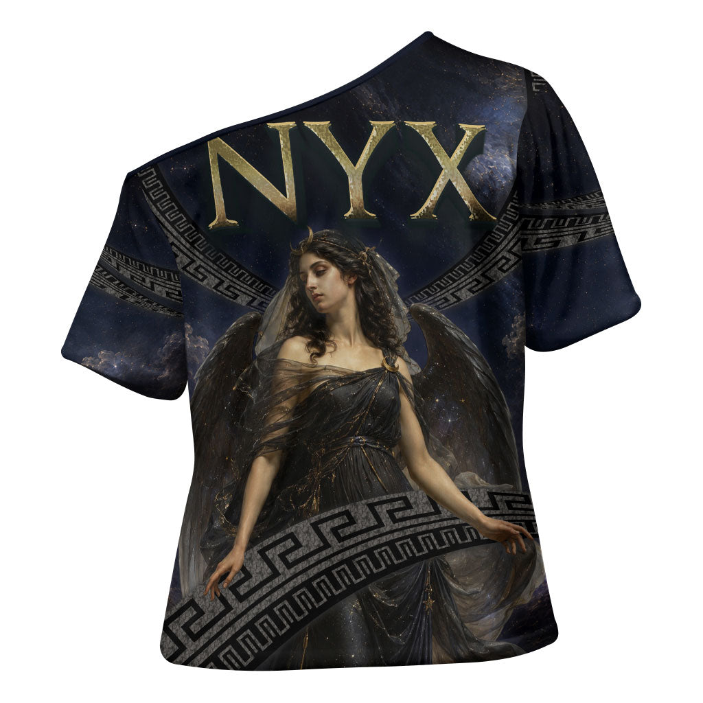Greek Mythology Nyx Cross Shoulder Shirt Celestial Starry Night Classical Art Greek Key