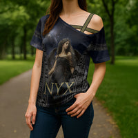 Greek Mythology Nyx Cross Shoulder Shirt Celestial Starry Night Classical Art Greek Key