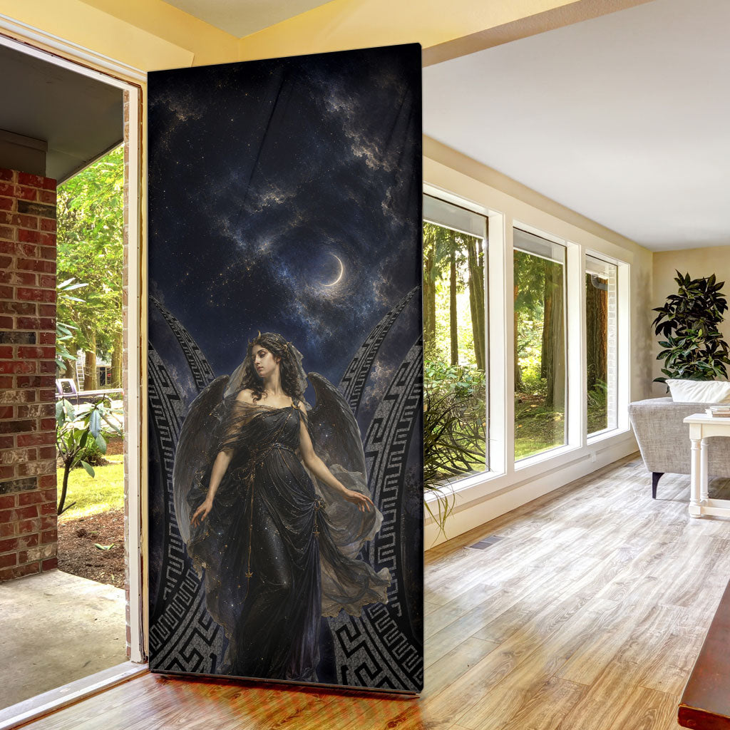 Greek Mythology Nyx Door Cover Celestial Starry Night Classical Art Greek Key