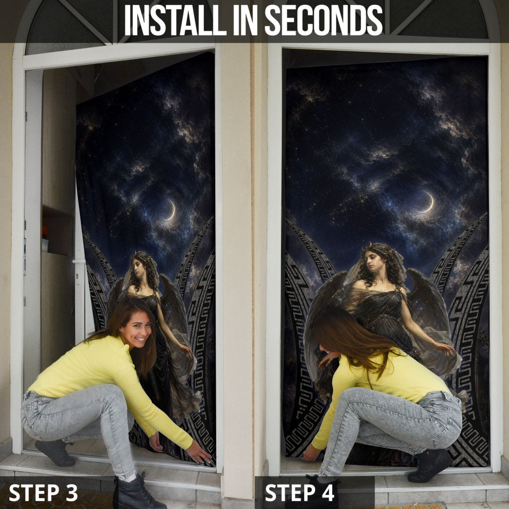 Greek Mythology Nyx Door Cover Celestial Starry Night Classical Art Greek Key