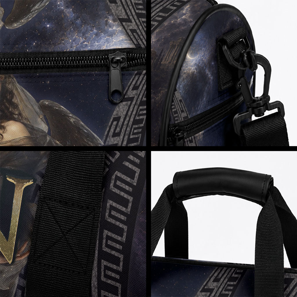 Greek Mythology Nyx Duffle Bag Celestial Starry Night Classical Art Greek Key