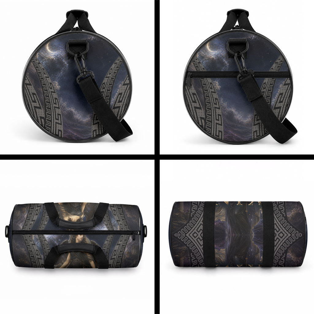Greek Mythology Nyx Duffle Bag Celestial Starry Night Classical Art Greek Key