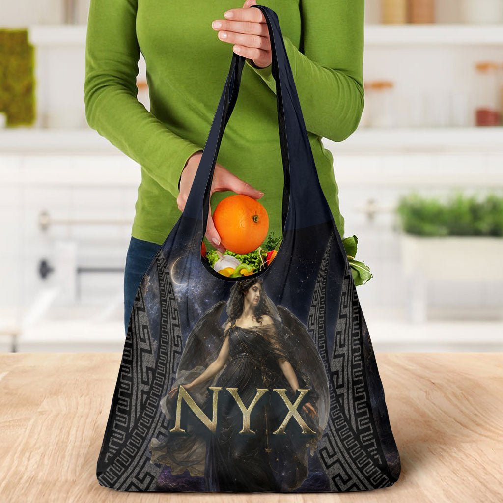 Greek Mythology Nyx Grocery Bag Celestial Starry Night Classical Art Greek Key