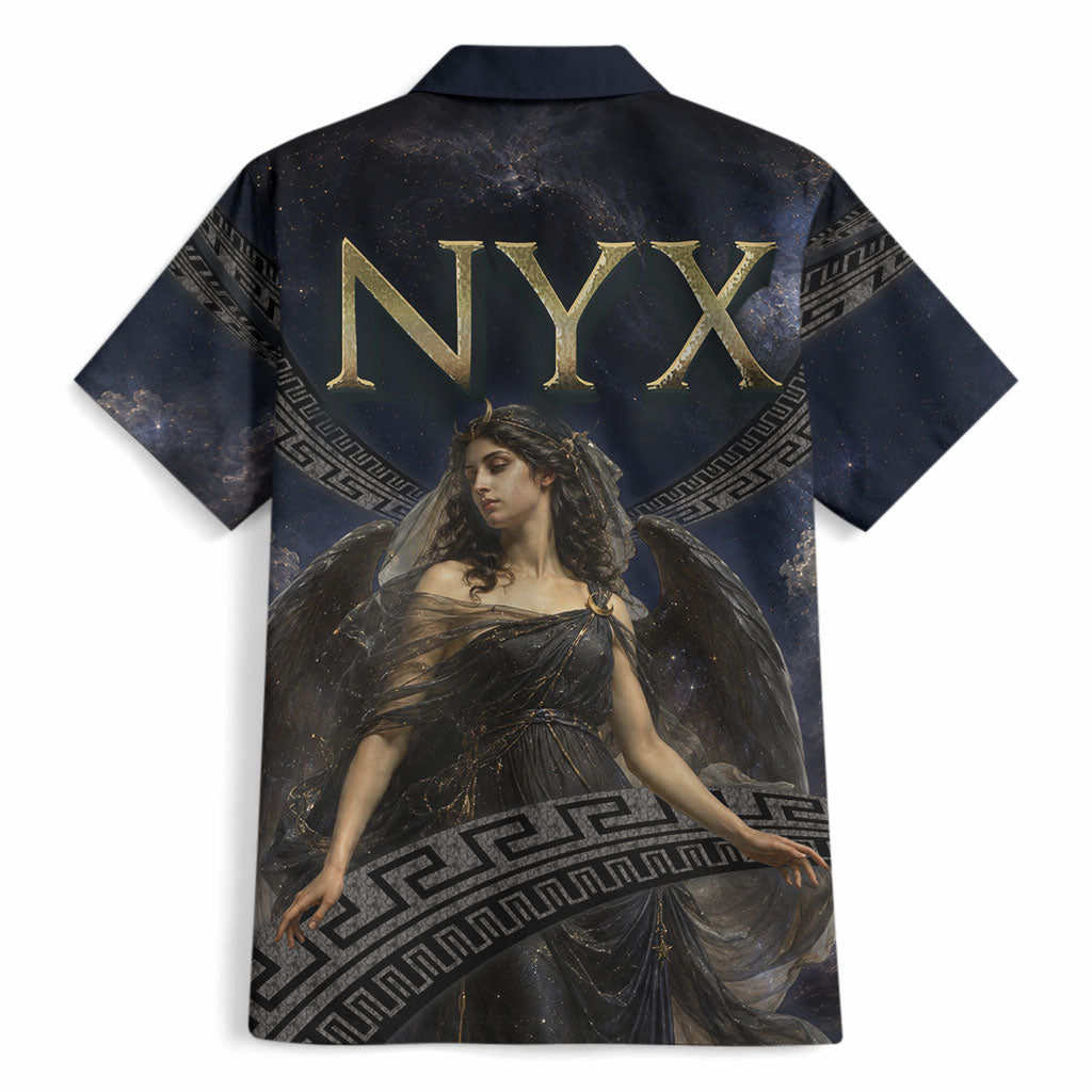 Greek Mythology Nyx Hawaiian Shirt Celestial Starry Night Classical Art Greek Key