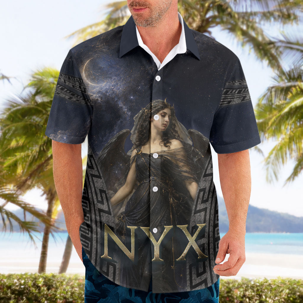 Greek Mythology Nyx Hawaiian Shirt Celestial Starry Night Classical Art Greek Key