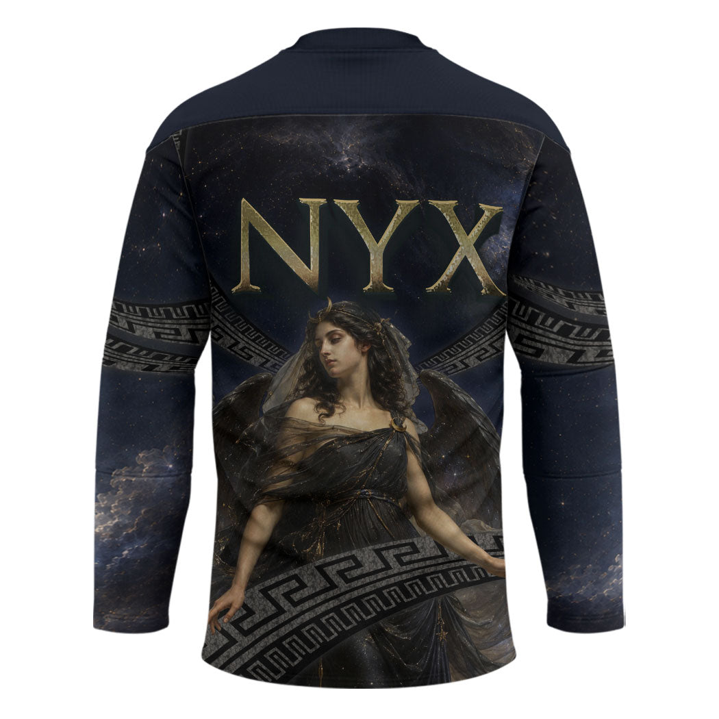 Greek Mythology Nyx Hockey Jersey Celestial Starry Night Classical Art Greek Key