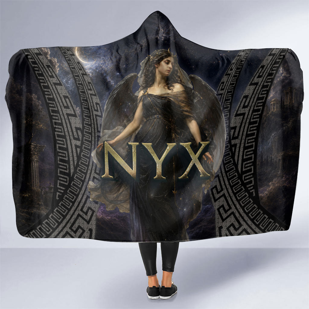 Greek Mythology Nyx Hooded Blanket Celestial Starry Night Classical Art Greek Key