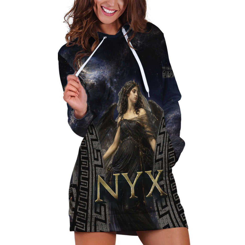 Greek Mythology Nyx Hoodie Dress Celestial Starry Night Classical Art Greek Key