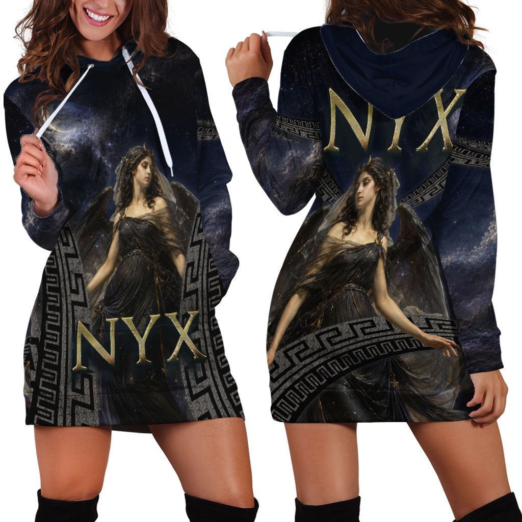 Greek Mythology Nyx Hoodie Dress Celestial Starry Night Classical Art Greek Key