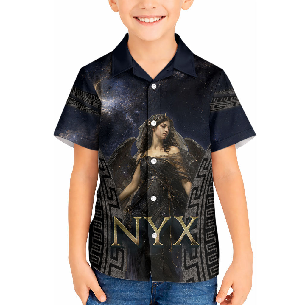 Greek Mythology Nyx Kid Hawaiian Shirt Celestial Starry Night Classical Art Greek Key