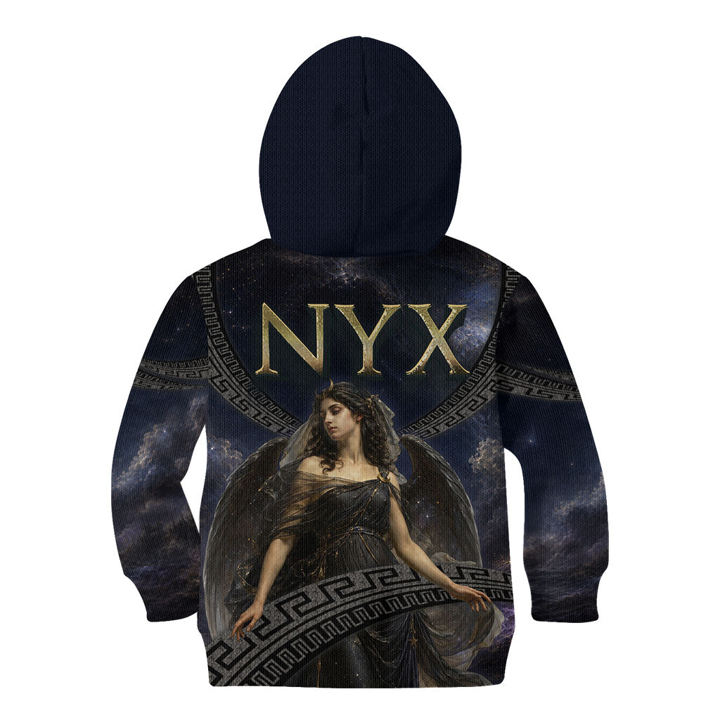 Greek Mythology Nyx Kid Hoodie Celestial Starry Night Classical Art Greek Key
