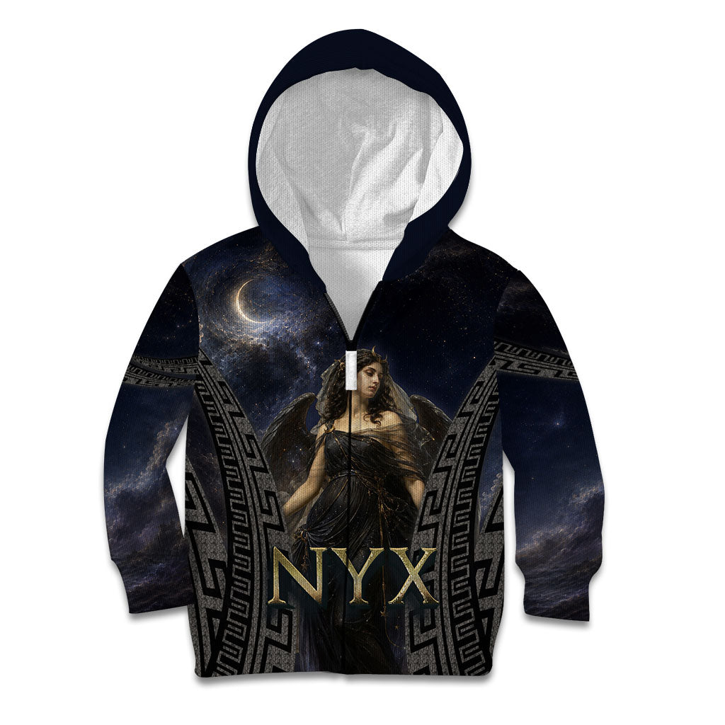 Greek Mythology Nyx Kid Hoodie Celestial Starry Night Classical Art Greek Key