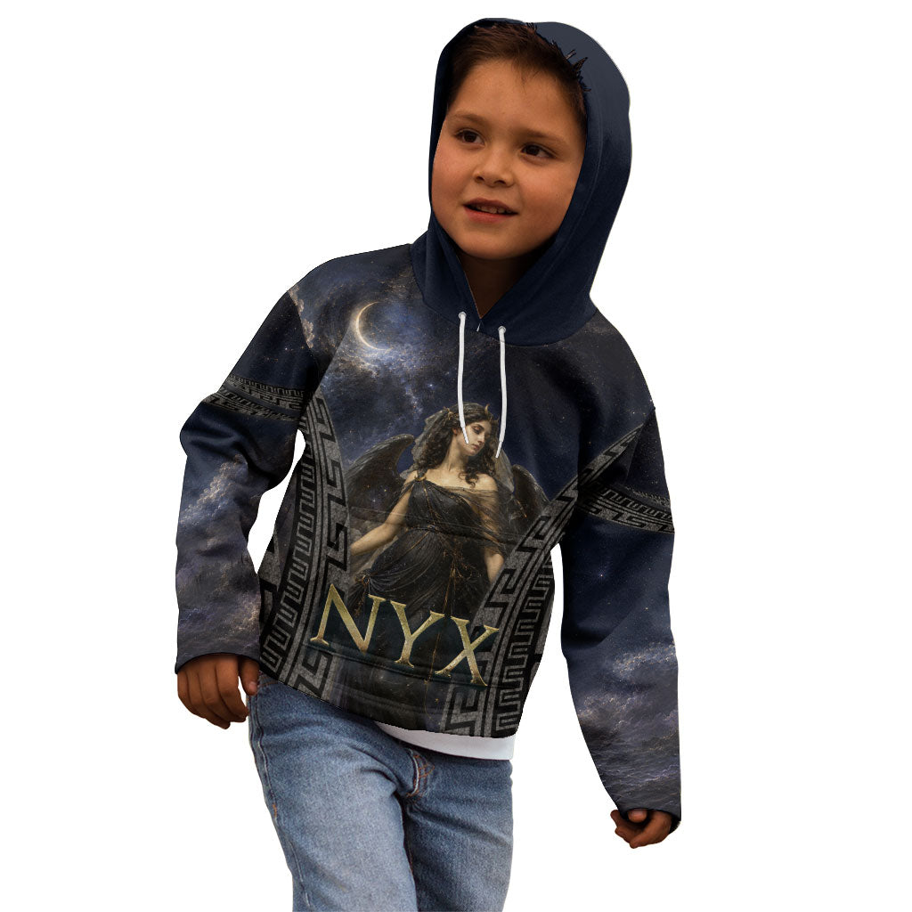 Greek Mythology Nyx Kid Hoodie Celestial Starry Night Classical Art Greek Key