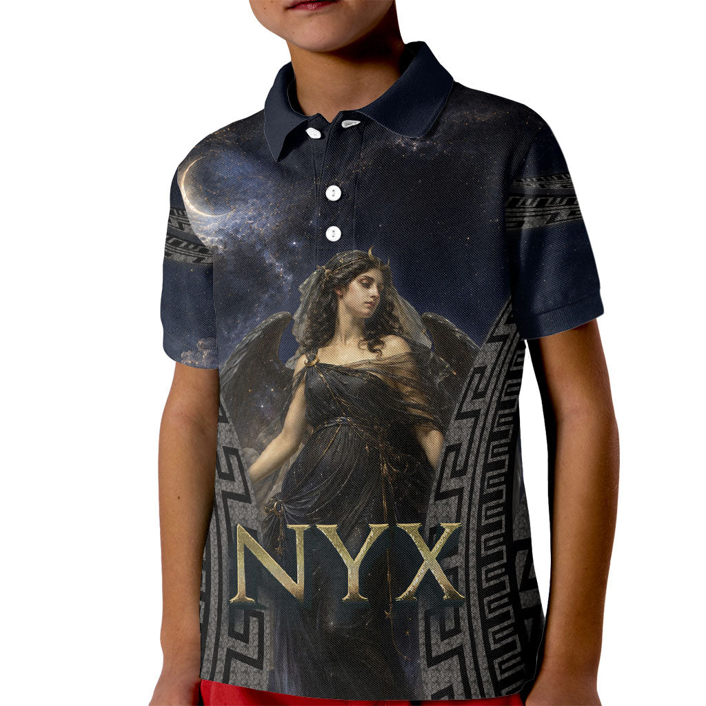 Greek Mythology Nyx Kid Polo Shirt Celestial Starry Night Classical Art Greek Key
