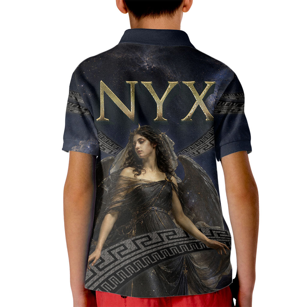Greek Mythology Nyx Kid Polo Shirt Celestial Starry Night Classical Art Greek Key