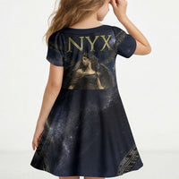 Greek Mythology Nyx Kid Short Sleeve Dress Celestial Starry Night Classical Art Greek Key