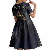 Greek Mythology Nyx Kid Short Sleeve Dress Celestial Starry Night Classical Art Greek Key