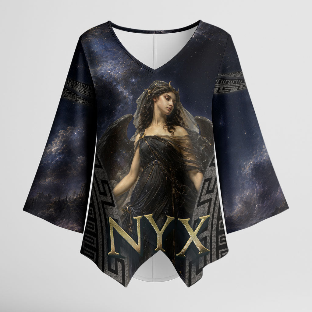 Greek Mythology Nyx Kimono Sleeve Blouse Celestial Starry Night Classical Art Greek Key