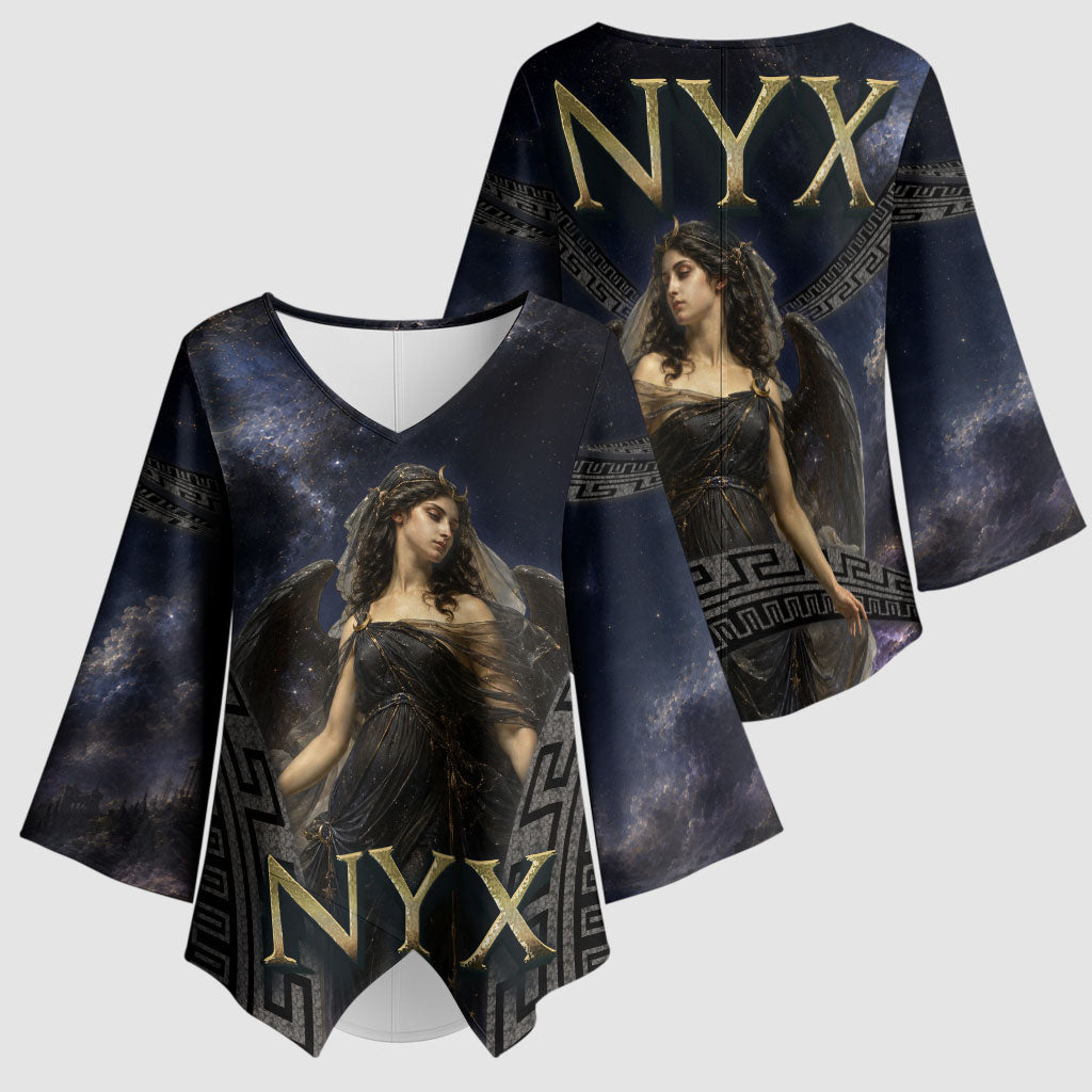 Greek Mythology Nyx Kimono Sleeve Blouse Celestial Starry Night Classical Art Greek Key