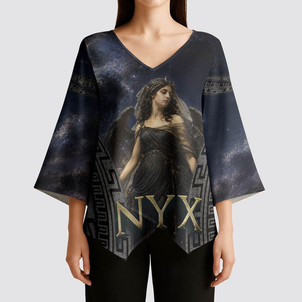 Greek Mythology Nyx Kimono Sleeve Blouse Celestial Starry Night Classical Art Greek Key
