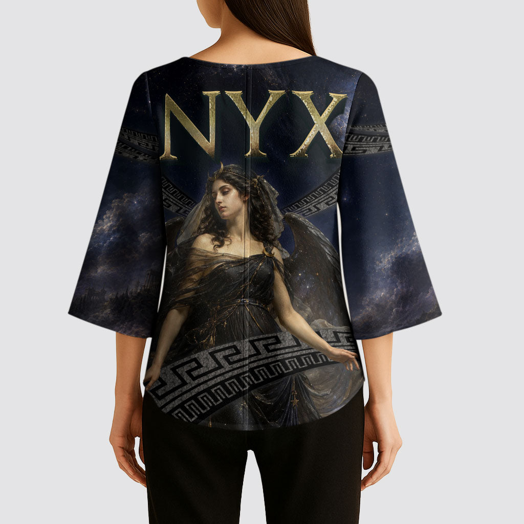 Greek Mythology Nyx Kimono Sleeve Blouse Celestial Starry Night Classical Art Greek Key