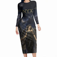 Greek Mythology Nyx Long Sleeve Bodycon Dress Celestial Starry Night Classical Art Greek Key