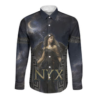 Greek Mythology Nyx Long Sleeve Button Shirt Celestial Starry Night Classical Art Greek Key