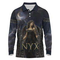 Greek Mythology Nyx Long Sleeve Polo Shirt Celestial Starry Night Classical Art Greek Key