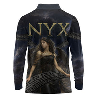 Greek Mythology Nyx Long Sleeve Polo Shirt Celestial Starry Night Classical Art Greek Key