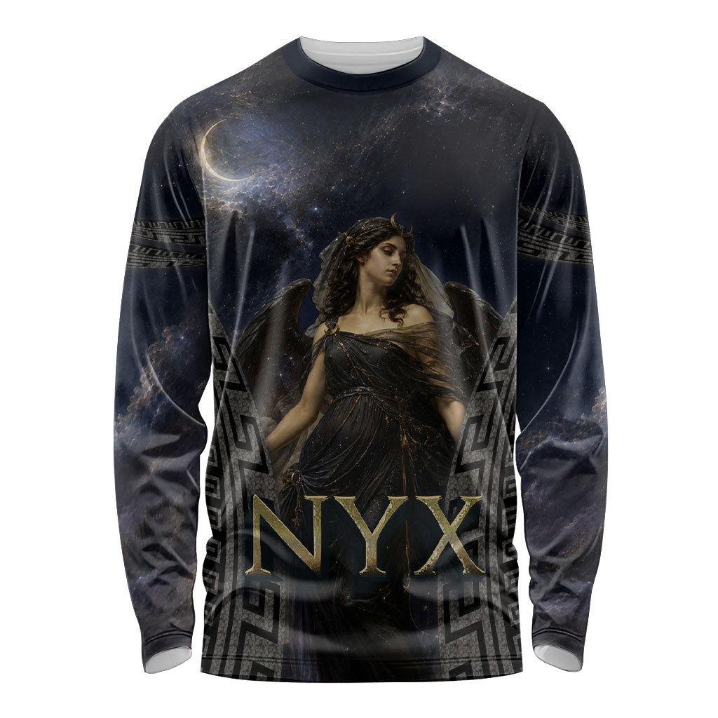 Greek Mythology Nyx Long Sleeve Shirt Celestial Starry Night Classical Art Greek Key