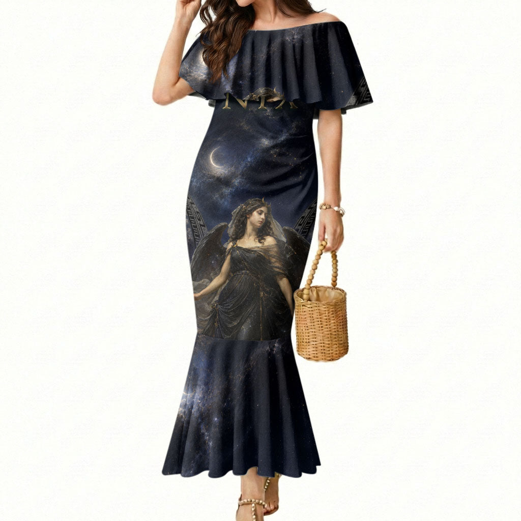 Greek Mythology Nyx Mermaid Dress Celestial Starry Night Classical Art Greek Key