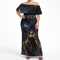 Greek Mythology Nyx Off Shoulder Maxi Dress Celestial Starry Night Classical Art Greek Key