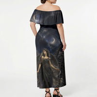 Greek Mythology Nyx Off Shoulder Maxi Dress Celestial Starry Night Classical Art Greek Key