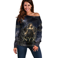 Greek Mythology Nyx Off Shoulder Sweater Celestial Starry Night Classical Art Greek Key