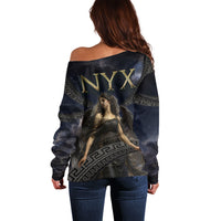 Greek Mythology Nyx Off Shoulder Sweater Celestial Starry Night Classical Art Greek Key