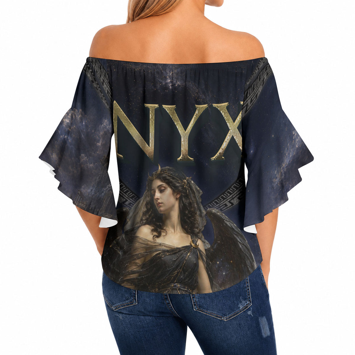 Greek Mythology Nyx Off Shoulder Wrap Waist Top Celestial Starry Night Classical Art Greek Key