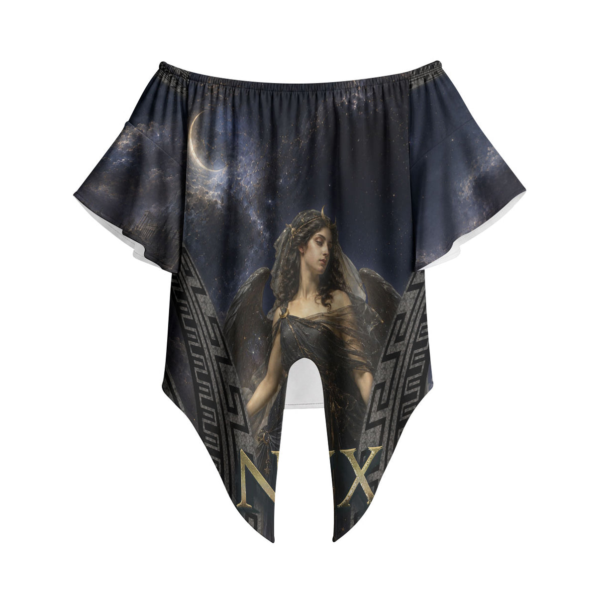 Greek Mythology Nyx Off Shoulder Wrap Waist Top Celestial Starry Night Classical Art Greek Key