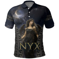 Greek Mythology Nyx Polo Shirt Celestial Starry Night Classical Art Greek Key