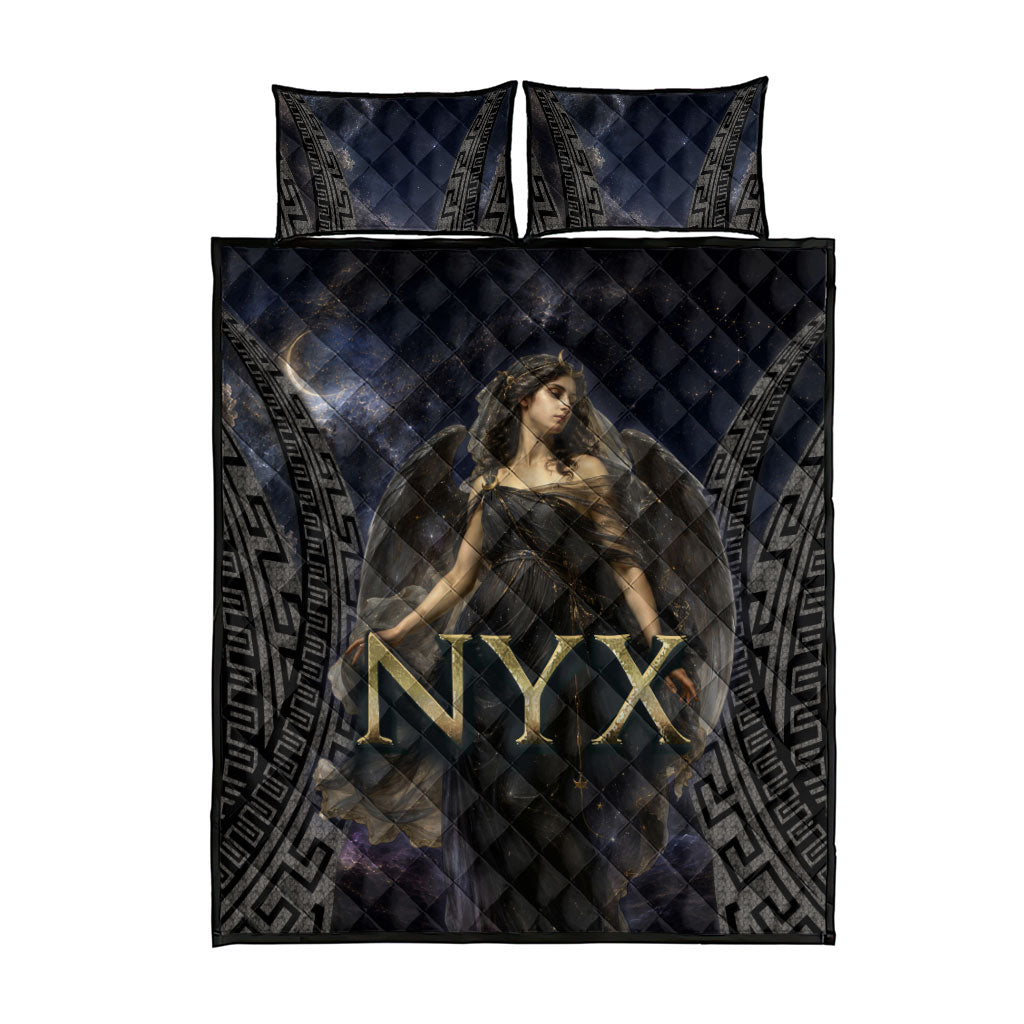Greek Mythology Nyx Quilt Bed Set Celestial Starry Night Classical Art Greek Key