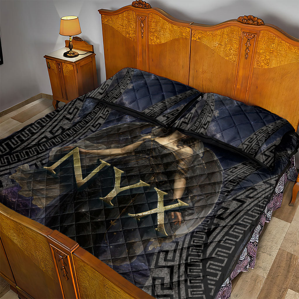 Greek Mythology Nyx Quilt Bed Set Celestial Starry Night Classical Art Greek Key