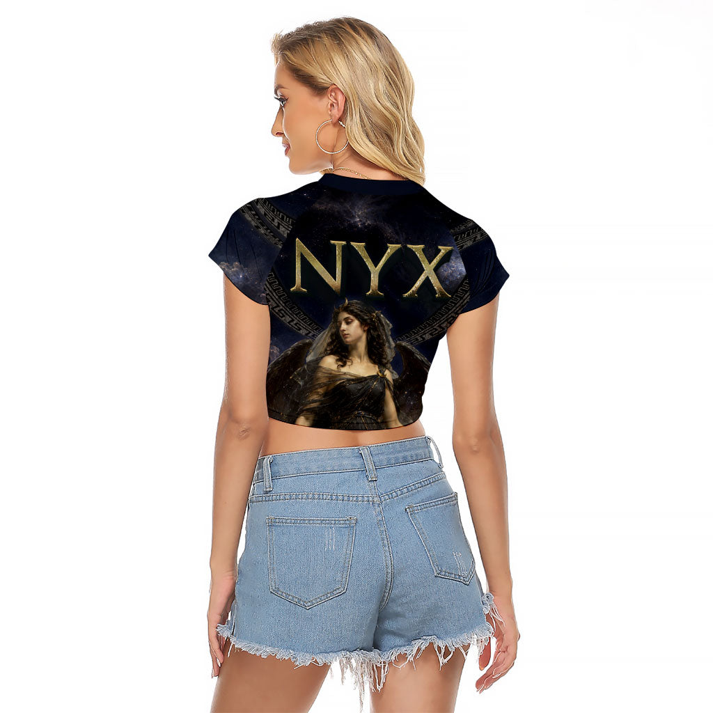 Greek Mythology Nyx Raglan Cropped T Shirt Celestial Starry Night Classical Art Greek Key