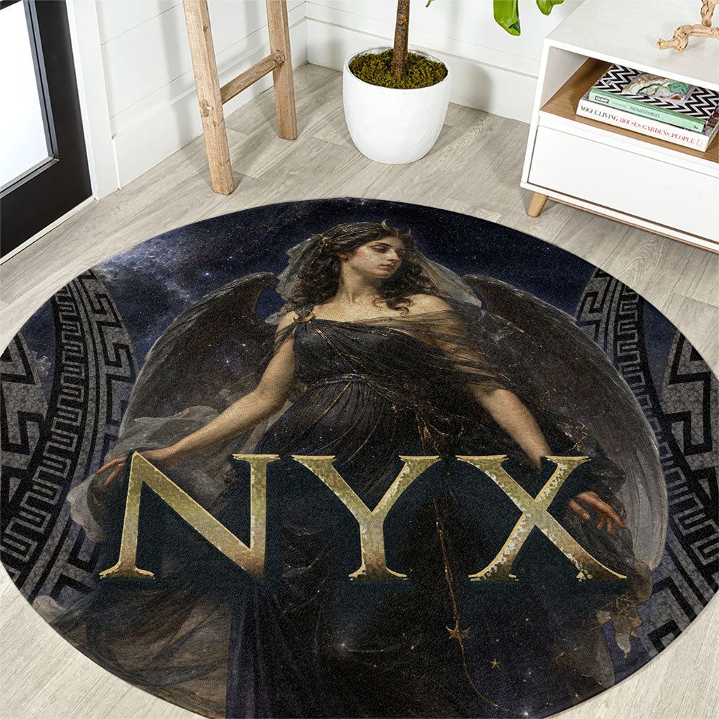 Greek Mythology Nyx Round Carpet Celestial Starry Night Classical Art Greek Key