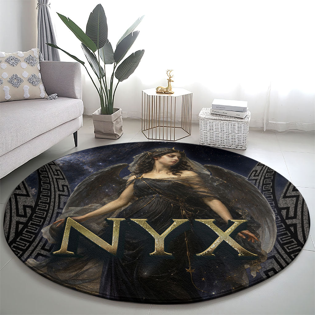 Greek Mythology Nyx Round Carpet Celestial Starry Night Classical Art Greek Key