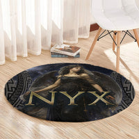 Greek Mythology Nyx Round Carpet Celestial Starry Night Classical Art Greek Key