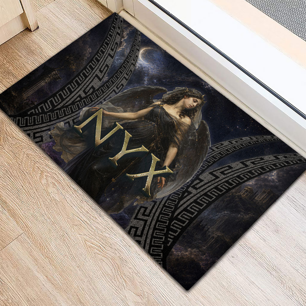 Greek Mythology Nyx Rubber Doormat Celestial Starry Night Classical Art Greek Key