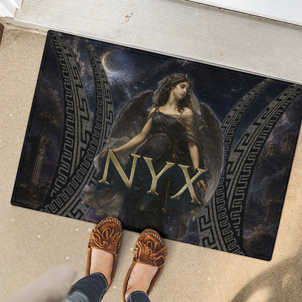 Greek Mythology Nyx Rubber Doormat Celestial Starry Night Classical Art Greek Key