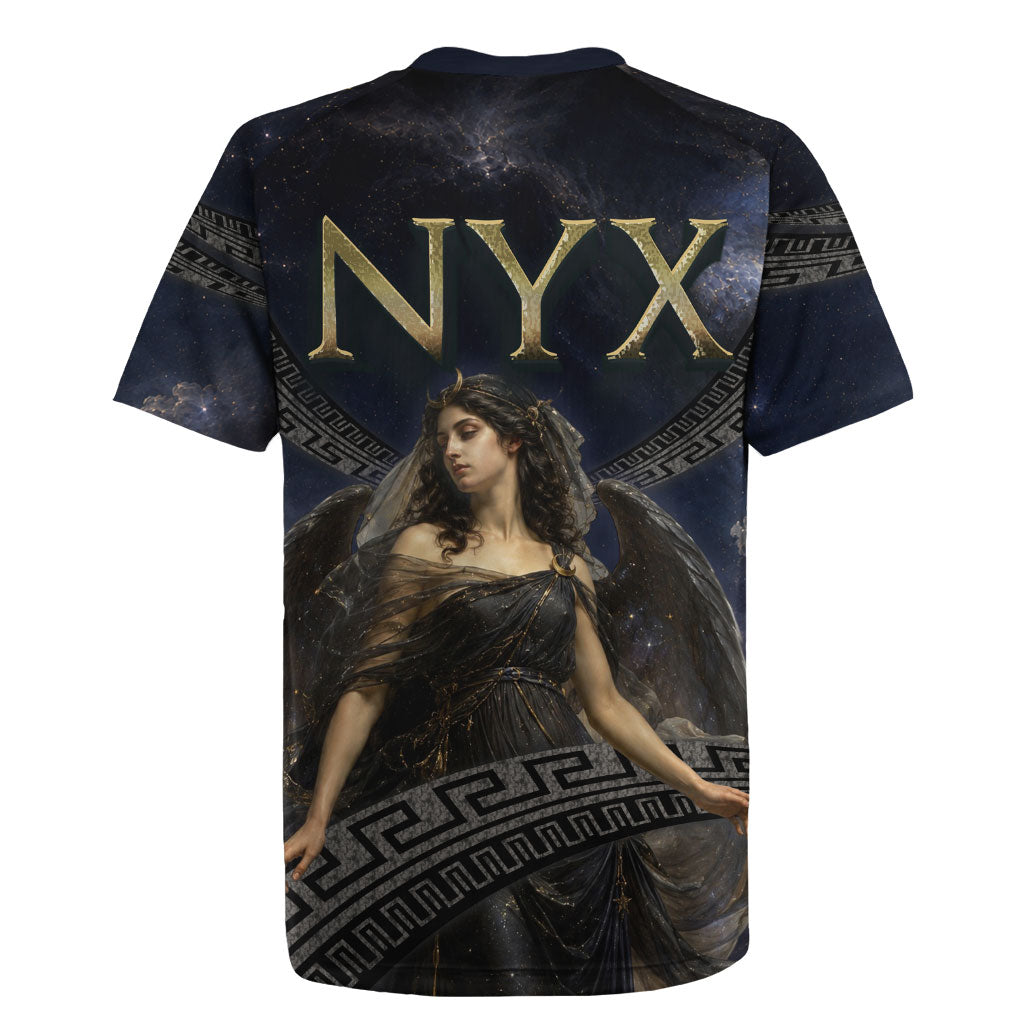 Greek Mythology Nyx Rugby Jersey Celestial Starry Night Classical Art Greek Key