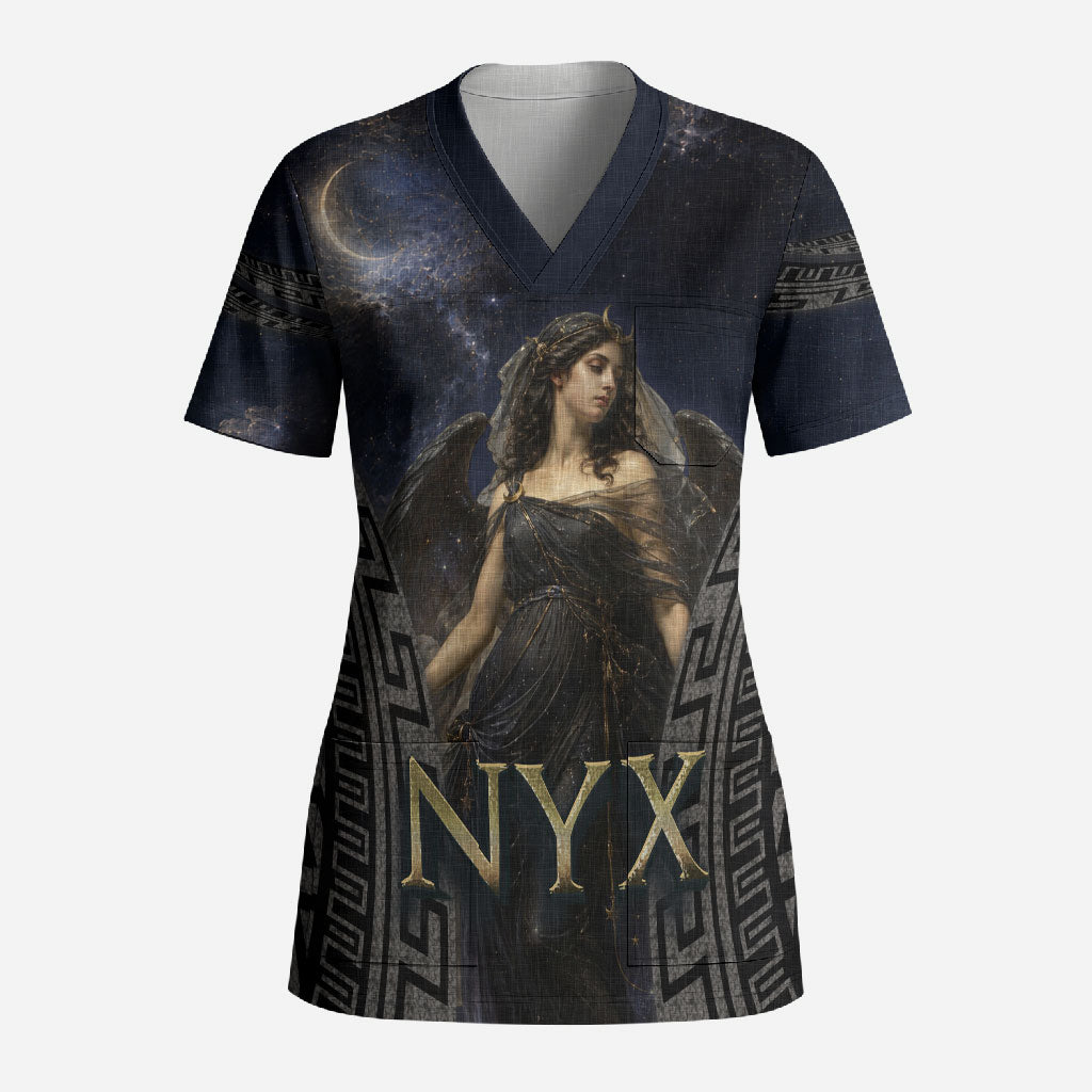 Greek Mythology Nyx Scrub Top Celestial Starry Night Classical Art Greek Key